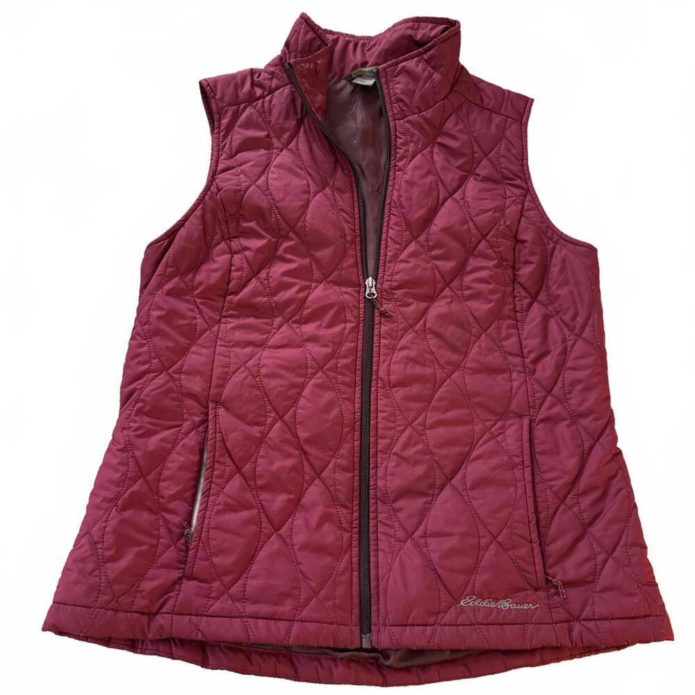EDDIE BAUER Womens Maroon Full Zip Quilted Poly Fill Puffer Vest. SZ M Cabincore
